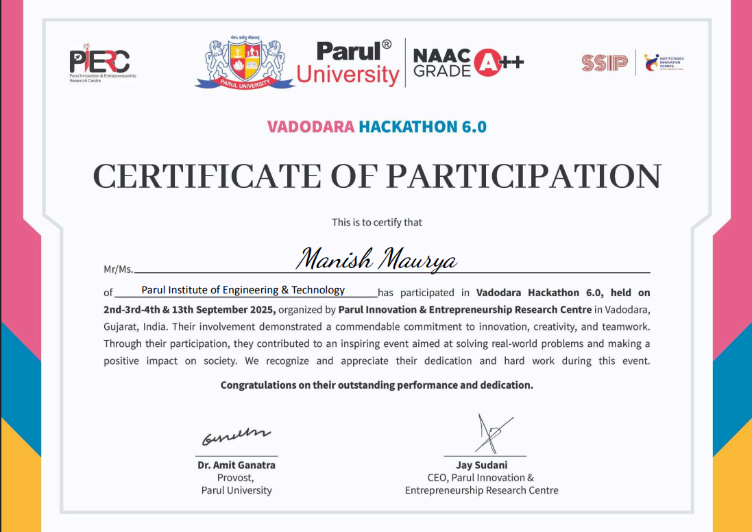 Hackathon 6.0 Participant & Finalist